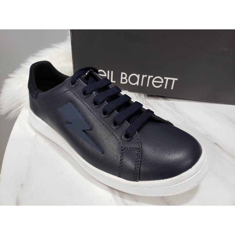 NEW SZ 37 NEIL BARRETT Leather Low-Top Sneaker NAVY BLUE LIGHTENING THUNDER BOLT